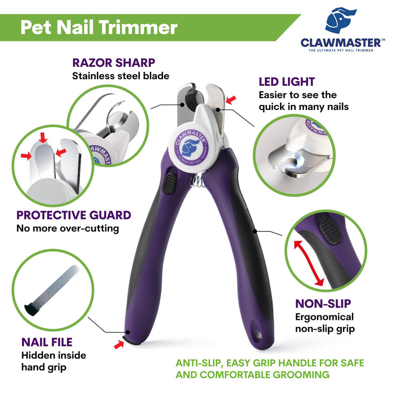 Lighted Pet Nail Clippers By Claw Master - Precise Trimmer & Cutter for Dogs & Cats - Includes Safety Guard To Prevent Overcutting and 3.5mm Stainless Steel Blade & Free Nail File For Perfect Grooming - PawsPlanet Australia