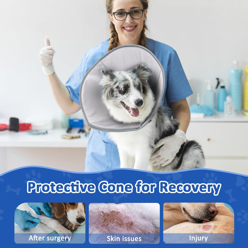 Soft Cones for Large Dogs after Surgery, Adjustable Grey Dog Recovery Collar, Comfortable Dog Neuter Cone Alternative to Stop Licking, Lightweight Alternative to Cone of Shame l