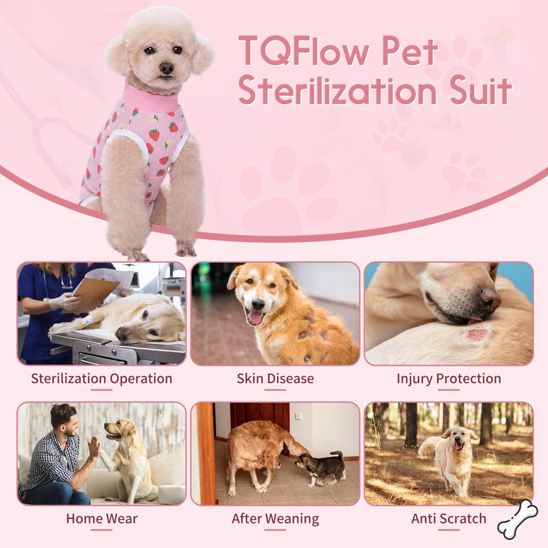 Dog Surgery Recovery Suit, Surgical Bodysuits Abdominal Wounds Protector for Female Male, Dog Cone E-Collar Alternative, Onesie Suits Prevent Licking for Small, Medium Puppy (Strawberry, M) Strawberry