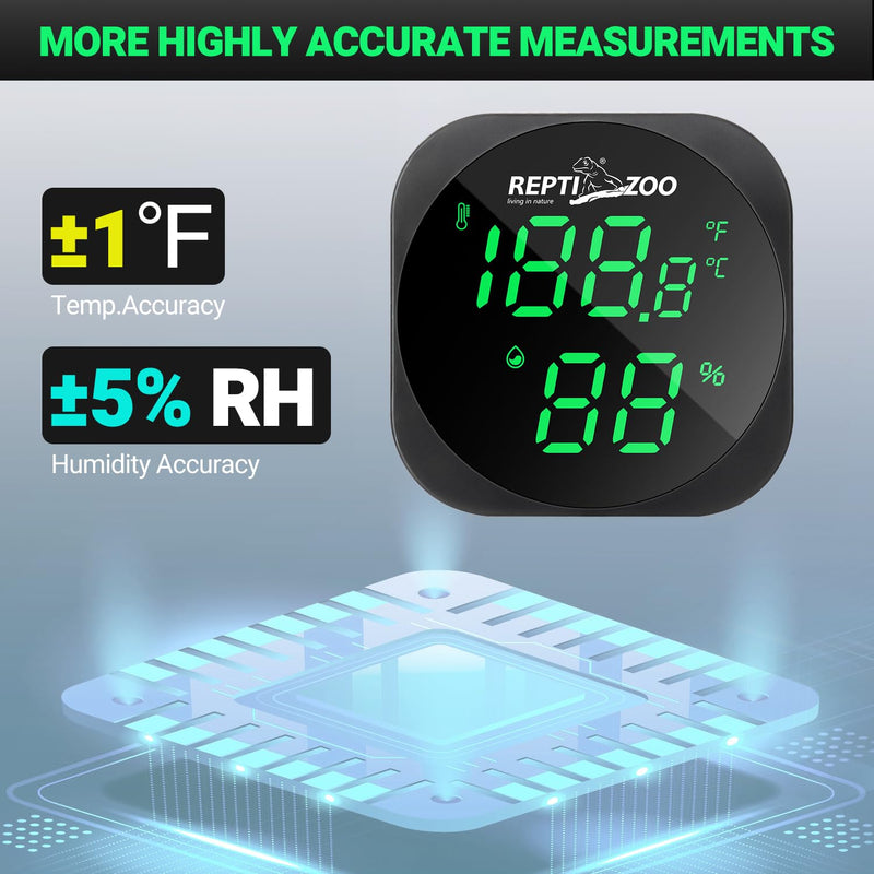 REPTI ZOO Thermometer Hygrometer, LED Digital Thermo Hygrometer for Reptile Terrarium Pet Rearing Box, Reptile Tank Thermometer with 55.2" Cable USB Power Supply Black - PawsPlanet Australia