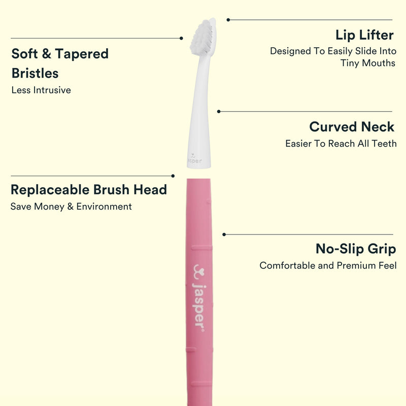 Jasper Microbrush Vet Approved Cat Toothbrush, Soft-Bristled Toothbrush Kit for Felines & Small Dogs, Non-Slip Handle with 2 Replaceable Tooth Brush Heads, Use with Cat Toothpaste, 2-Pack, Rose Pink Rose Pink 2 Pack