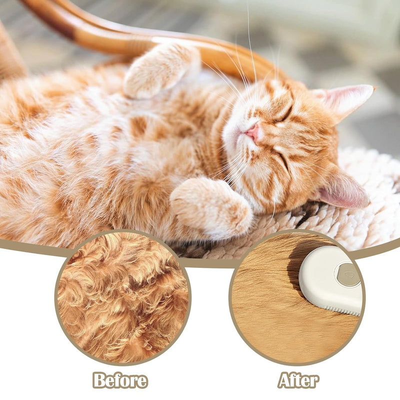 Cat Steam Brush - 5 In1 Grooming Kit for Cats and Dogs Silicone Massage Tool - Stainless Steel Nail Scissors - Hair Detangling Comb - Water Spray Rechargeable Shedding Wash-Free Essence (White) White - PawsPlanet Australia