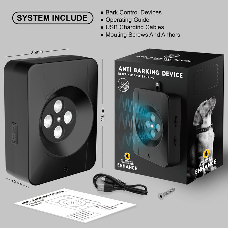 Ultrasonic Dog Bark Deterrent Devices, 4X Anti Barking Device for Dogs, 3 Modes Stop Barking Neighbors Dog, Anti Dog Silencer for Indoor & Outdoor Use, Long Range & Rechargeable Bark Control - PawsPlanet Australia