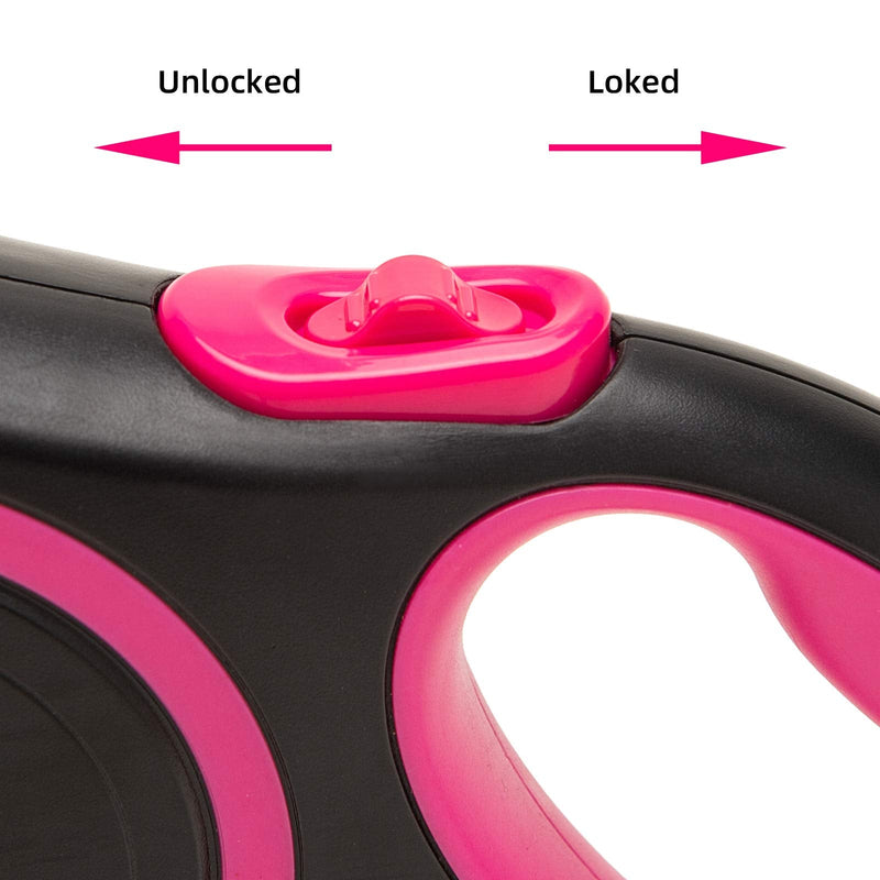 PINA Retractable Dog Leash, 26ft Dog Leash for Small Medium Large Dogs Up to 110lbs, 360° Tangle-Free Strong Reflective Nylon Tape, with Anti-Slip Handle, One-Handed Brake, Lock - Black Pink 26 ft - PawsPlanet Australia