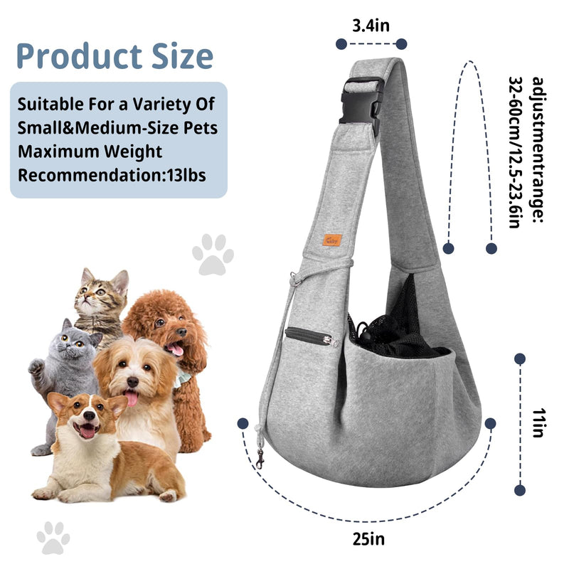 CUBY Dog and Cat Sling Carrier - Small Dog Carrier Sling with Adjust Strap & Zip Pocket, Hands Free Soft Dog Slings for Small Dogs Cats Puppy Pets Outdoor Travel Safety Purse Bag (Silver Grey) Navy Blue Adjust strap 1.0