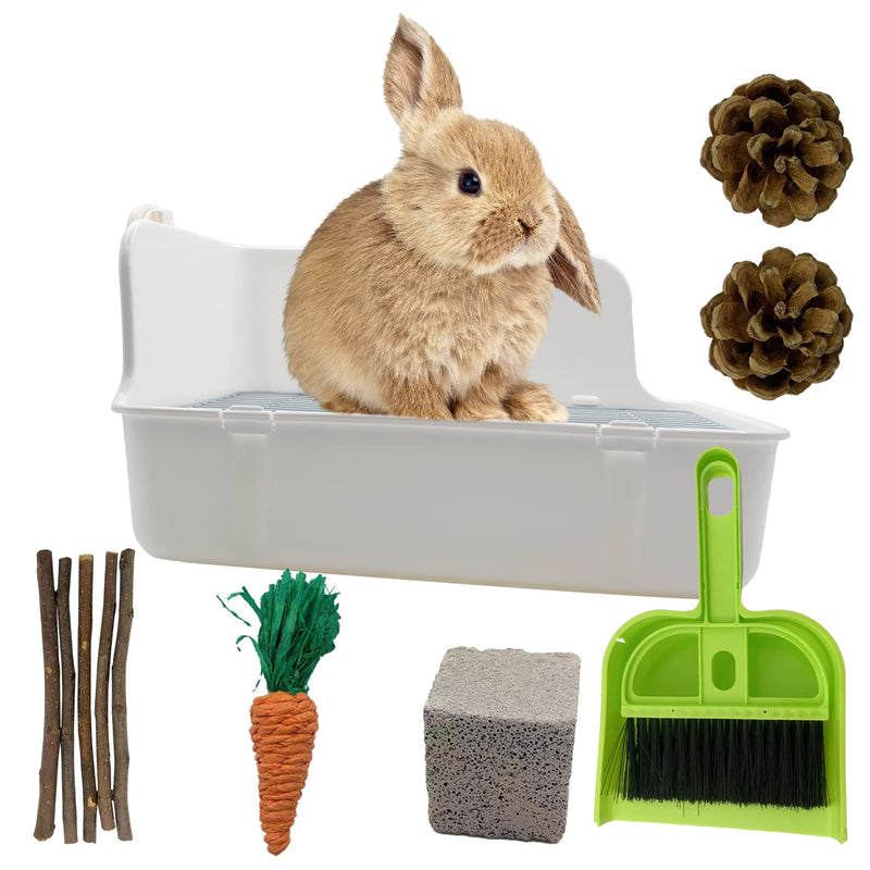 11Pcs Rabbit Litter Box Toilet,Bunny Corner Litter Bedding Plastic Square Grate Guinea Pig Bunny Ferret Hamster Hedgehog, Potty Trainer Bedding Box for Guinea Pig Ferret Hamster Hedgehog (White) White