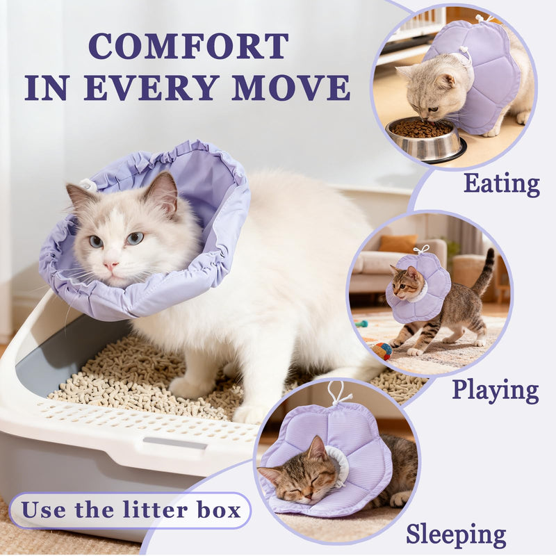Tensho Soft Flower Cone for Cats, Adjustable Purple Cat Cone Collar for After Surgery, Elizabethan Collar for Cat Can Protect Head and Foot Wounds, Pet Cones for Cats All-Season Style (S) S