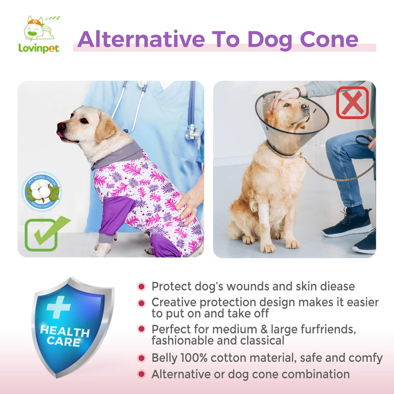 LovinPet Large Dog Recovery Suit - Dog Onesie for Surgery Female & Male Professional Anti-Licking Full Coverage for Anti-Shedding Pink - PawsPlanet Australia