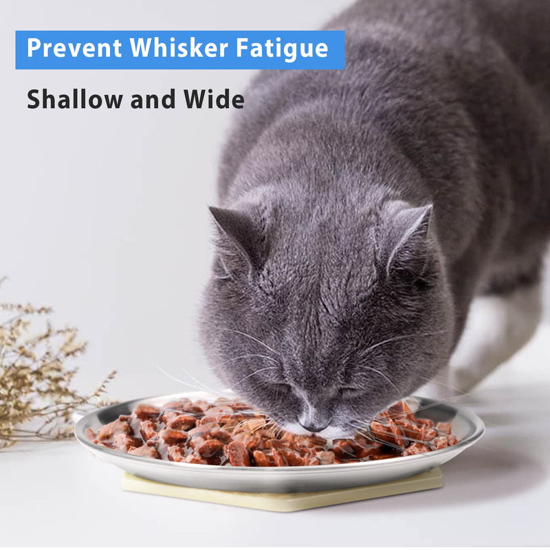 Stainless Steel Cat Dishes for Food and Water Bowls for Small Pets Relief of Whisker Fatigue -2 Sets Shallow Style 6 ounce,2 sets - PawsPlanet Australia