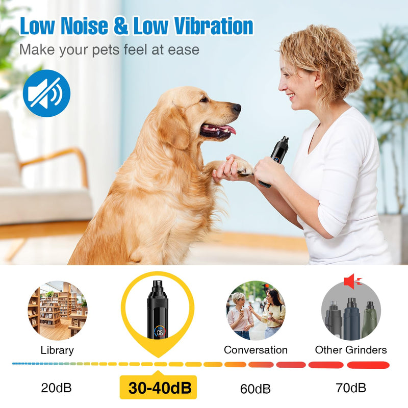 Dog Nail Grinder, 6-Speed Quiet Electric Dog Nail Trimmers, Dog Nail Clippers with File for Small Medium Large Dogs, Cats, Rechargeable Pet Paw Grooming Supplies Kit, 2 Grinding Wheels (Black) Black - PawsPlanet Australia