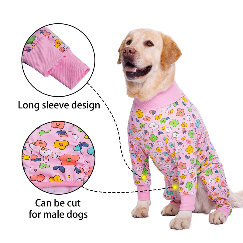 Dog Surgery Recovery Suit Dog Onesies for Large Dogs Spayed Dog Recovery Suit Dog Cone Alternative After Surgery Abdominal Wounds Protector Dog Bodysuit for Medium Large Dogs Pajamas 5XL Pink Flower - PawsPlanet Australia