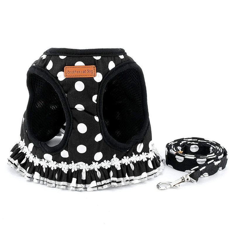 Zunea Polka Dots Cat Harness and Leash Set Girl Kitten Crown Escape Proof No Pull Choke Vest Clothes for Walking, Step in Soft Mesh Padded Puppy Harness for Small Dog L (Chest: 16.5") black