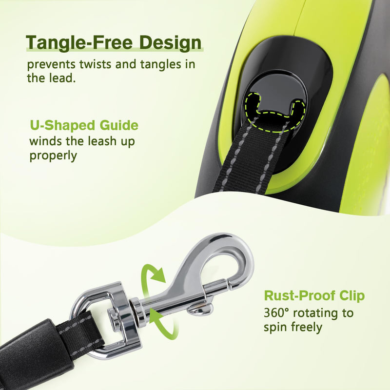 Pecute 16 ft Retractable Heavy Duty Dog Leash with Light Rechargeable, Walking Dog Leash with Nylon Tape, 360° Tangle-Free, One-Button Control, High Strength Hook for Large Dog Up to 110 lbs - PawsPlanet Australia