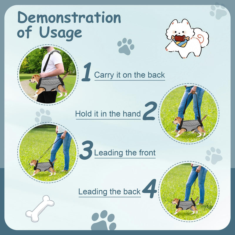 Dog Lift Harness, Pet Rehabilitation Breathable Lifts Bag, Adjustable Pet Leg Split Assistance Strap with Reflective Strip for Outdoor Walking (Grey, L) Grey - PawsPlanet Australia
