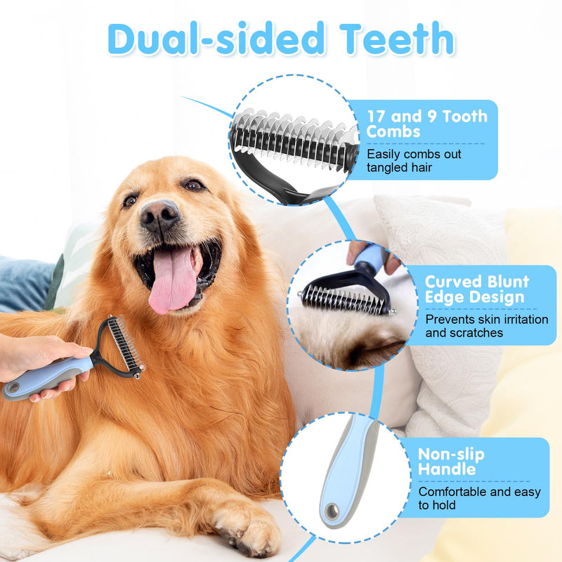 Cat Grooming Brush, 9PCS Dog Brush Kit with Pet Nail Clipper and File, Deshedding Brush for Cats, Cats Dog Shedding Brushs for Small Large Pets, Includes Flea Comb, Bath Brushs,Undercoat Rake (Blue) Blue - PawsPlanet Australia