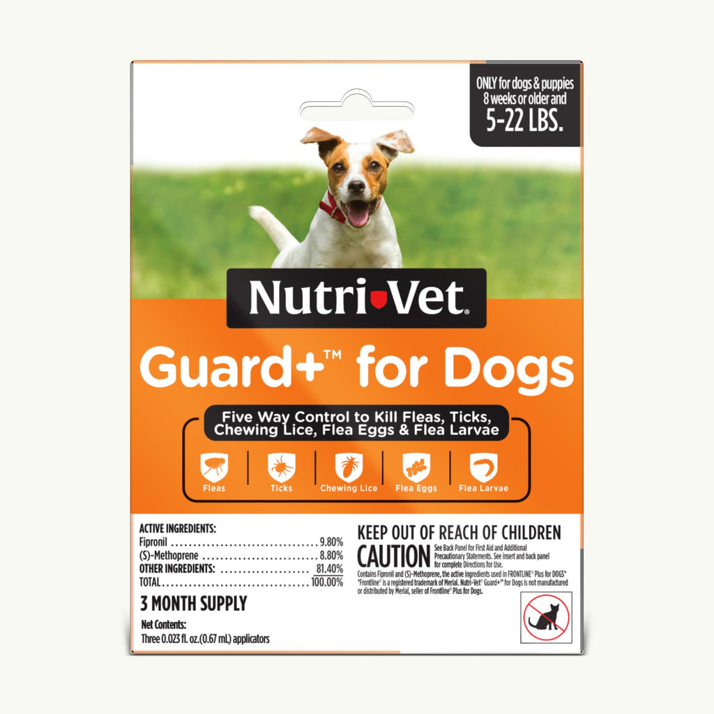 Nutri-Vet Guard+ for Dogs - Flea & Tick Prevention for Small Dogs 5-22 lbs. - Waterproof - 30 Days of Protection - 3 Month Supply