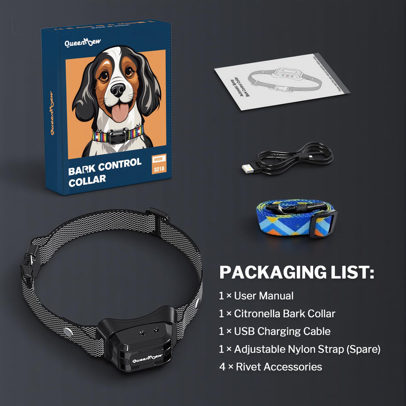 Bark Collar, Dog Bark Collar for Large Medium Small Dogs, Citronella Dog Bark Collar with Adjustable Spray & Sensitivity, Rechargeable Anti-Bark Collar for Dogs with Safe, 2 Collar Straps(Black) Black