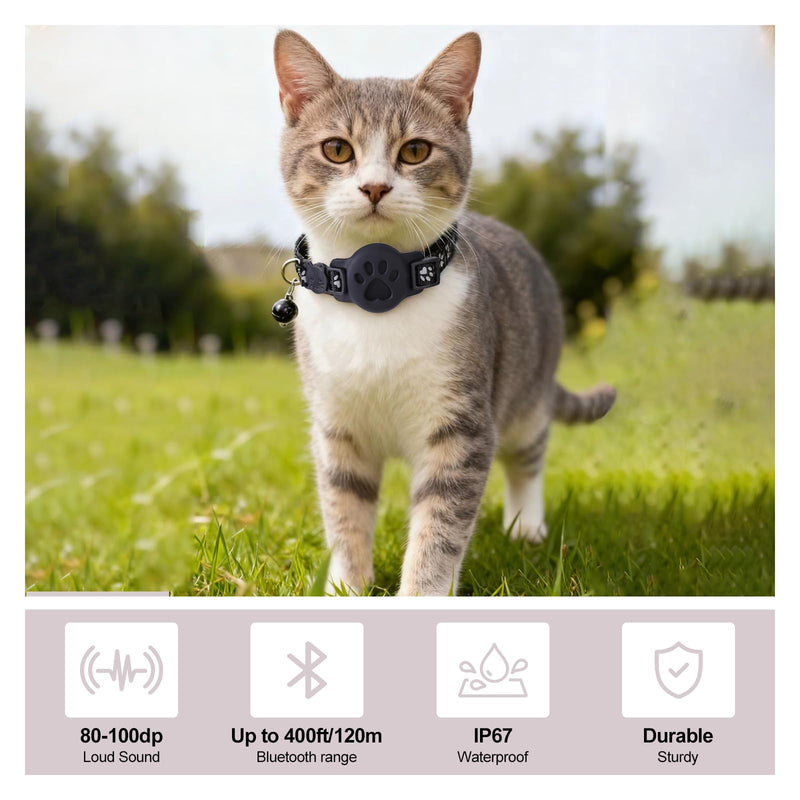 GPS Cat Collar with Bluetooth Tracker Holder - Breakaway Adjustable (7.5-12.6") for Small Cats for iOS (Findmy App) | No Monthly Fee | Waterproof Lightweight Reflective Pet Tracker - PawsPlanet Australia