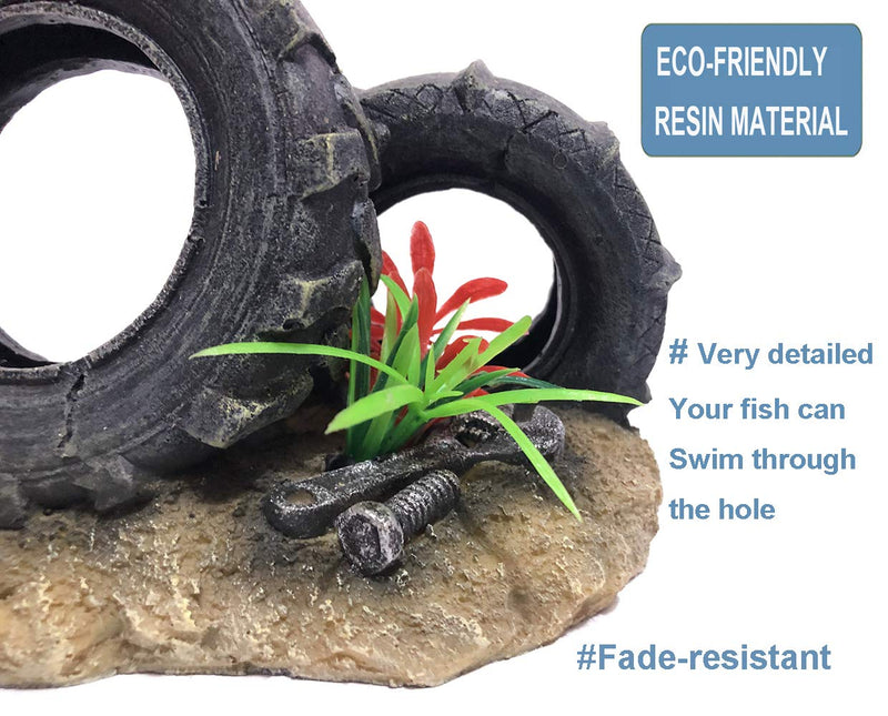 SLOCME Aquarium Tyre Decorations - Resin Material Tyre Decorations，Fish Tank Tyre Ornament Aquarium Environment Friendly Decorations - PawsPlanet Australia