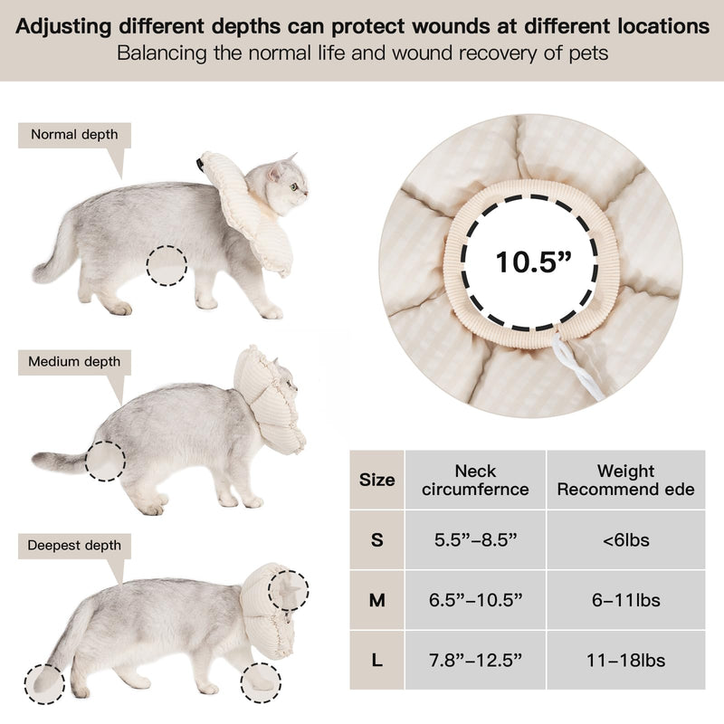 Cat Cone Collar，Cute Adjustable Recovery Collar，Cat Cones To Stop Licking That can Protect Head and Foot Wounds，Beige Flower All-Season Style(M) Beige Flower M(Neck: 6.5-10.5 in)