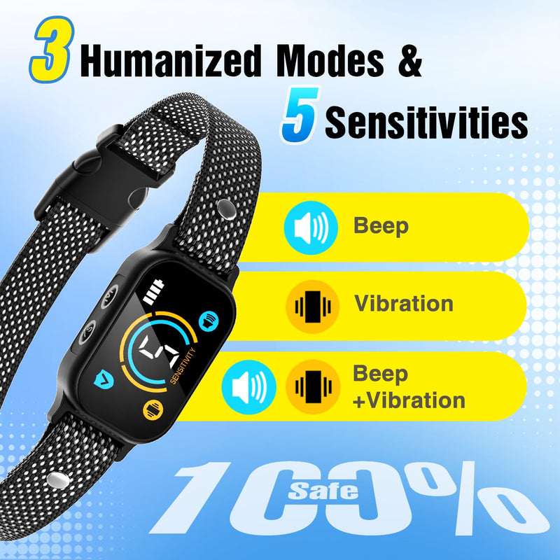 2 Pack Bark Collar, Smart Dog Bark Collar for Large Medium Small Dogs, Rechargeable Ultra-Light Training Collar with Beep Vibration, Anti Barking Device with 5-Level Sensitivity (Black) Black - PawsPlanet Australia
