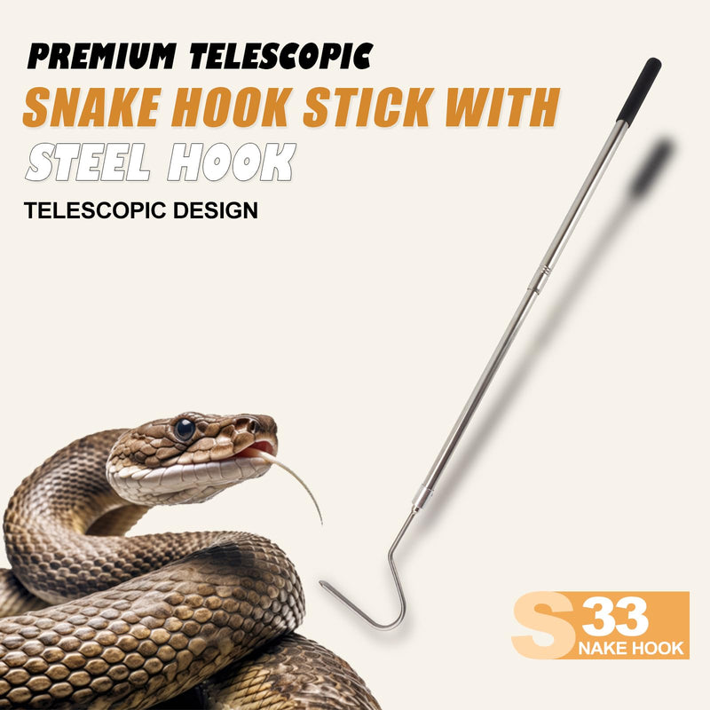 Snake Hook, Stainless Steel Extensible snake grabber tool, 33 inch Sturdy snake Catcher Handling Stick Trap Tool Tong for Herpetologists, Wildlife control personnel, Wranglers, Removal Experts - PawsPlanet Australia
