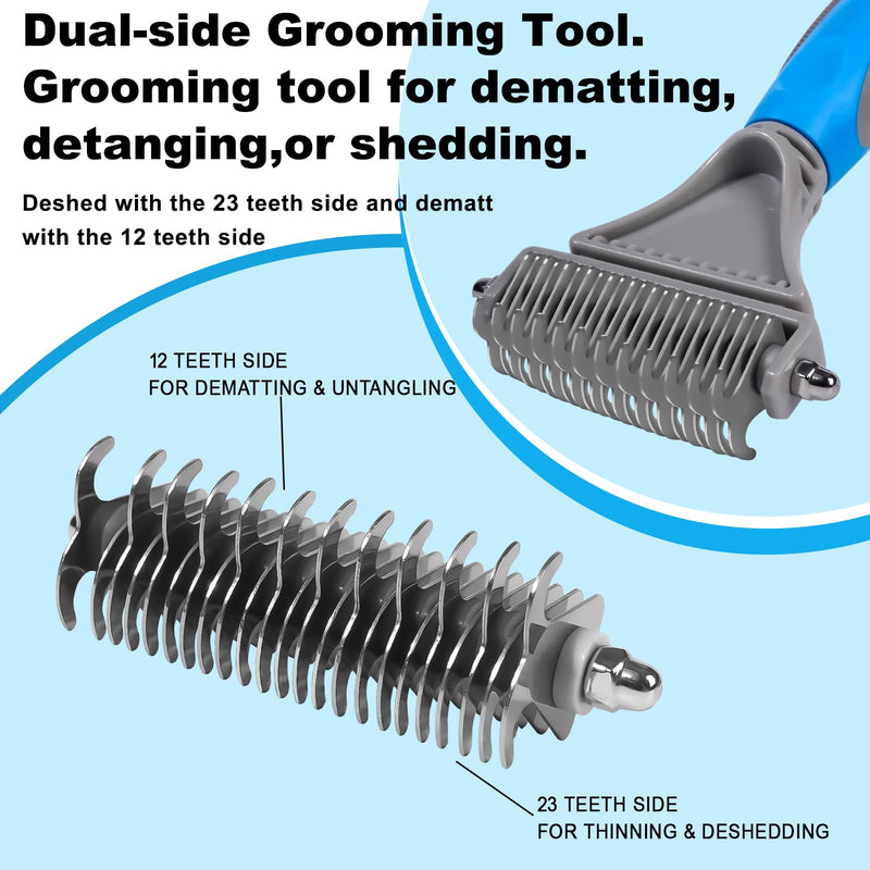 Pet Grooming Brush, Double Sided Undercoat Rake for Dogs & Cats, Professional Deshedding Brush and Dematting Tool, Safe and Effective Removing Knots, Mats, Tangles,and Flying Hair Light Blue - PawsPlanet Australia