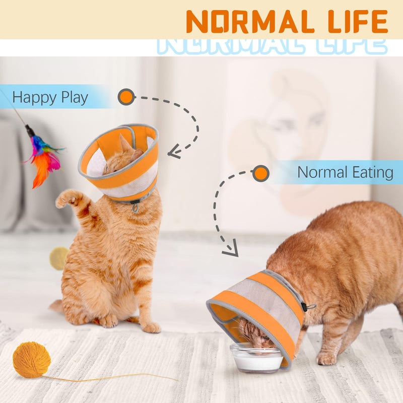 Breathable Air Mesh Cat Cone Collar Soft to Stop Licking, Adjustable, Foldable Lightweight Kitten Cones After Surgery Recovery for Cats & Kittens (Orange, S)