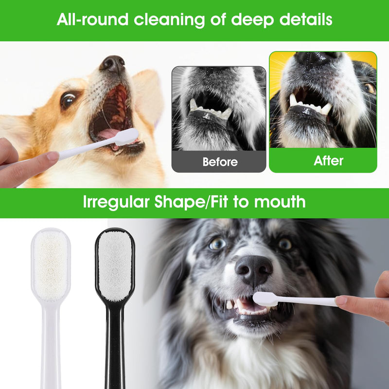 Dog Toothbrush, 4 Pcs Soft Dog Tooth Brushing Kit, Puppy Toothbrush Long Handle Pet Toothbrush Universal for Pet Dogs Teeth Cleaning and Oral Care Dental Hygiene Convenient (Black, White) - PawsPlanet Australia