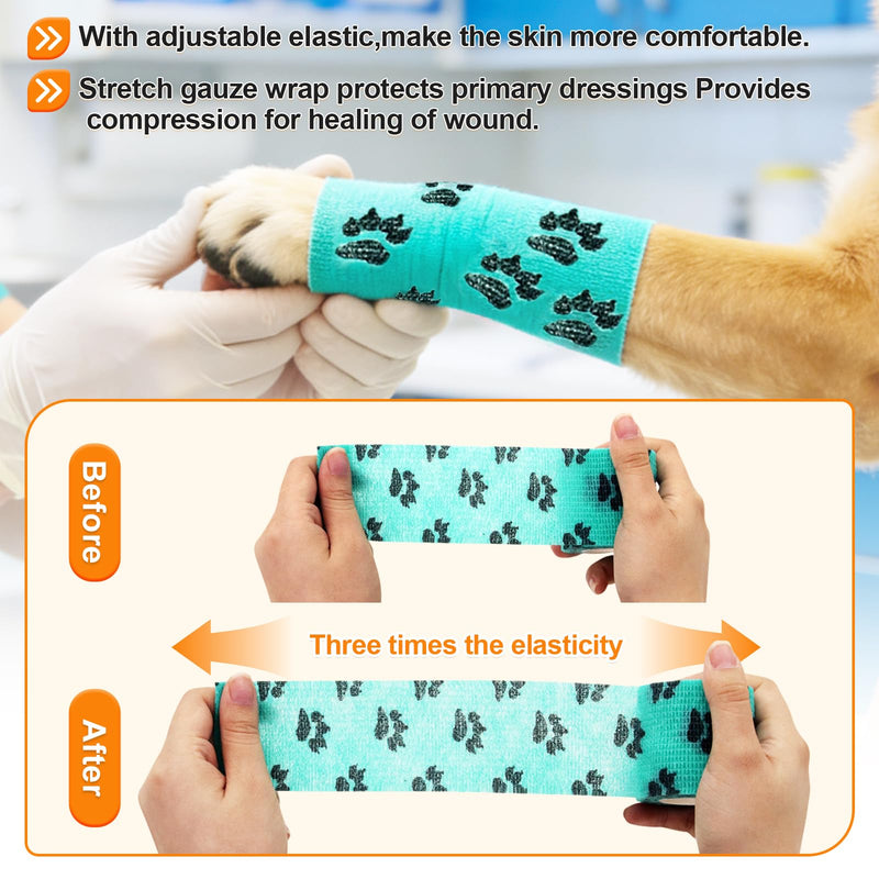10 Pack Self Adhesive Bandage Wrap，2" X 5 Yards Elastic Cohesive Bandage Wrap Non-Woven Tape Breathable First Aid Tape,Vet Wrap for Horses Dogs Pets,Cat, Bird, Animal（5 Colors ） (Claw Print) Claw Print