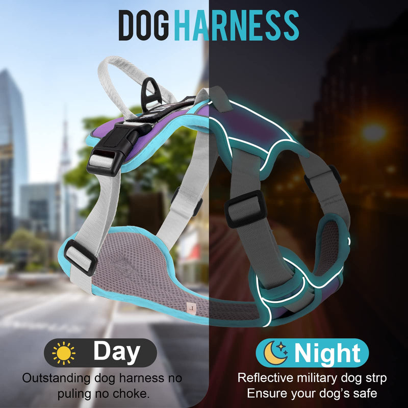 No Pull Dog Harness, Reflective Dog Vest Harness with Front & Back 2 Leash Clips, Oxford Pet Harness Adjustable Soft Padded Dog Vest with Easy Control Handle for Small Medium Large Dogs Small (Pack of 1) Purple - PawsPlanet Australia