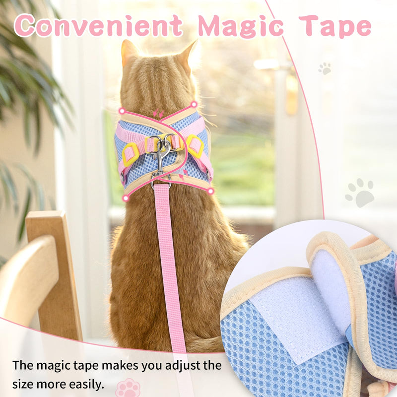 Cat Harness and Leash Set for Walking Escape Proof, Adjustable Kitten Harness Breathable Mesh with Reflective Strips Harness with Flower for Kitty Puppy Bunny Sakura pink Extra Small - PawsPlanet Australia