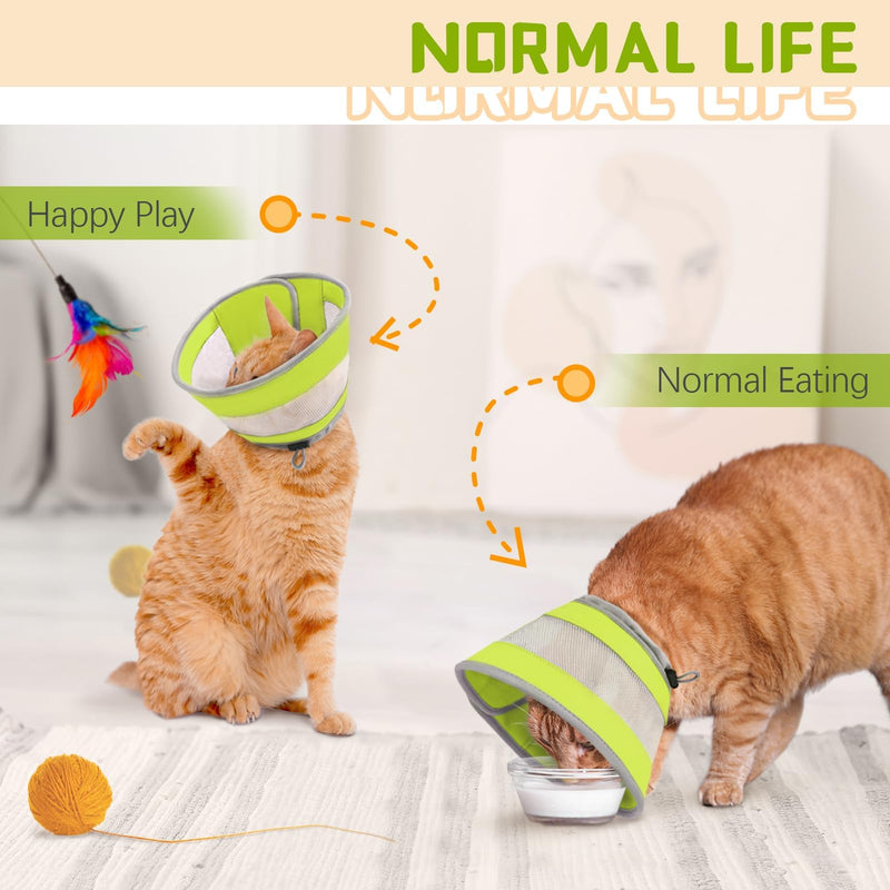 Breathable Air Mesh Cat Cone Collar Soft - Adjustable Recovery Collar to Stop Licking After Surgery, Foldable Lightweight E-Collar for Cats & Kittens (Green,S) S(Neck Girth:4.5"-8") Green