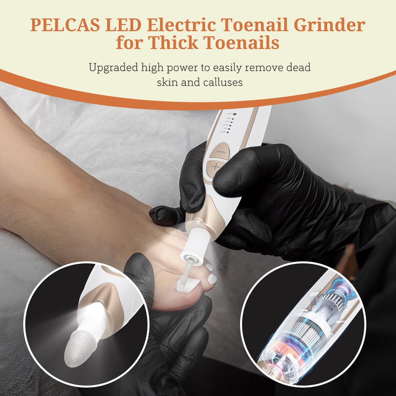 PELCAS Electric Toenail Grinder for Thick Toenails, 5 Speeds Manicure and Pedicure Kit, Cordless Nail Drill with LED Light, Electric Nail File for Human, Pet, Thick Toenails, Natural & Acrylic Nails Gold - PawsPlanet Australia