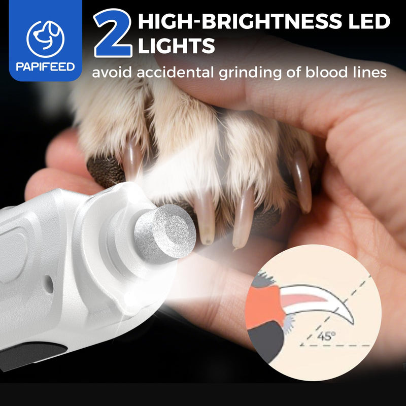 6 Speed Pet Nail Grinder with Dual LED Lights,with Dust Proof Cover,Pet Nail Grinder Super Quiet Rechargeable Electric Dog Nail Trimmer Painless Paws Grooming & Smoothing Tool for Medium Small Dog White Grinder