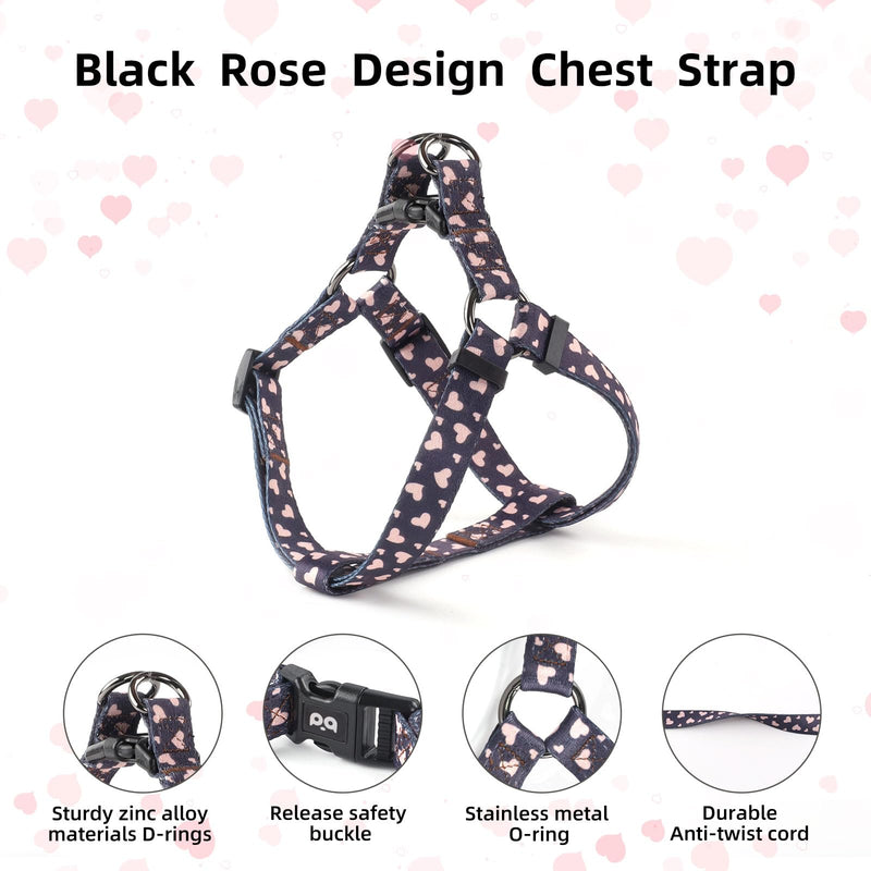 QQPETS Dog Harness Collar Leash - No Pull Pet Adjustable Back Clip Halter Basic Collar Heavy Duty 5FT Anti-Twist Leash for Extra Small Puppy Medium Large Breed Training Easy Walk(XS,Black Heart) Black Heart XS - PawsPlanet Australia
