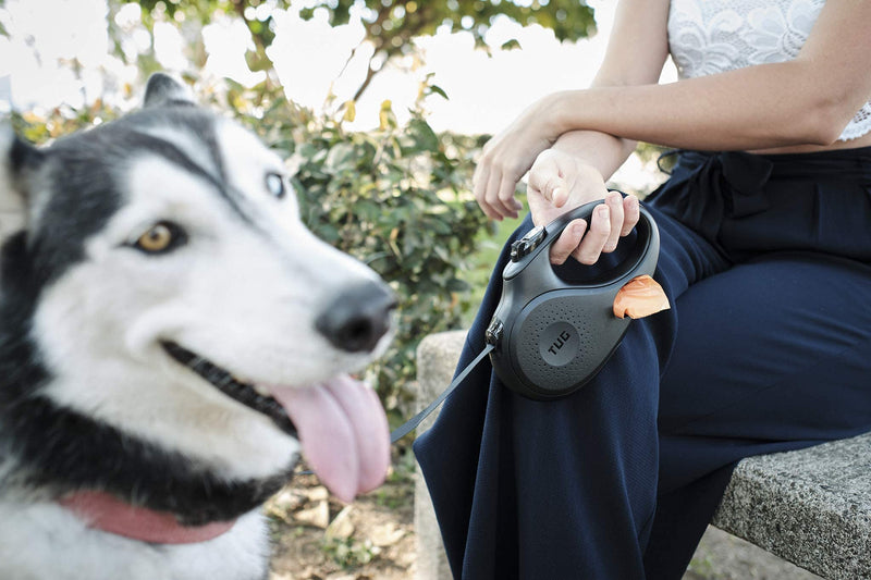 TUG Oval 360° Tangle-Free Retractable Dog Leash with Integrated Waste Bag Dispenser (Large, Black) Large - PawsPlanet Australia