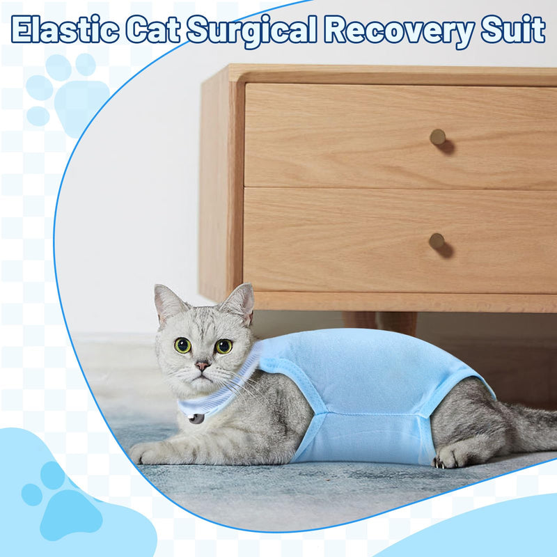 2PCS Blue Breathable Modal Cotton Cat Surgery Recovery Suit - Size L (Fits 8-14Kg), Elastic Lick-Proof Female Cat Onesie with Adjustable Collar, Pet Care for Spay Recovery & Weaning (L)