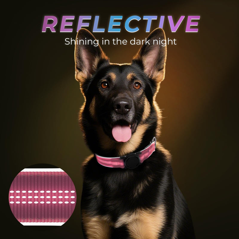 Waterproof AirTag Dog Collar - Reflective Comfortable Dog Collars with Air Tag Holder - GPS Dog Tracker Collar with Quick Easy Install - for Large Medium Small Dogs(Pink, M) M(14.7"-19") PINK - PawsPlanet Australia