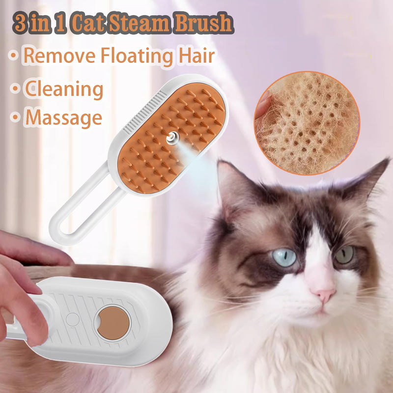 3 in 1 Cat Steam Brush for Shedding & Grooming with Foldable Handle Pet Spray Hair Removal Comb Spritz Defur Comb for Cats Water Brush for Long & Short Haired Pets NEW White - PawsPlanet Australia