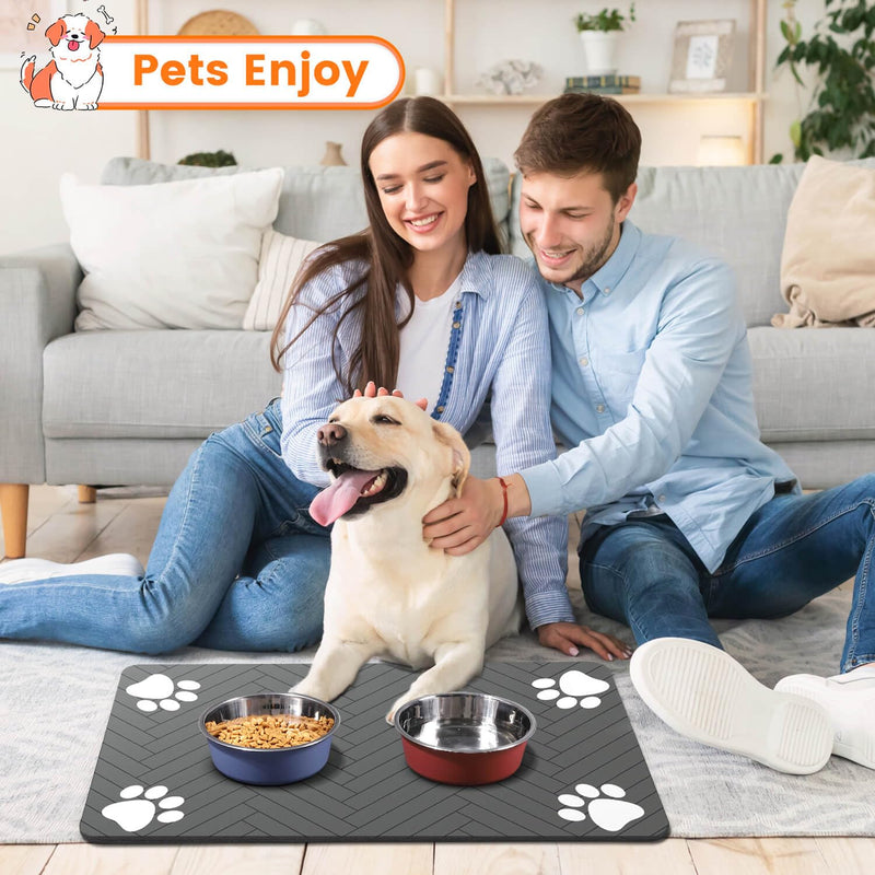 Pet Feeding Mat-Absorbent Pet Placemat for Food and Water Bowl, with Waterproof Rubber Backing, Quick Dry Water Dispenser Mat for Dog and Cat (12"x20", Striped Dark Gray) 12"x20" - PawsPlanet Australia