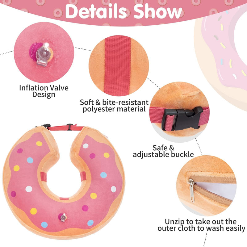 BINGPET Protective Dog Cone Collar,Soft Recovery Pet Cone for Dogs Cats,Washable Protective Recovery Collar for Large Medium Small Dogs,Inflatable Dog Cone,Adjustable Pet Recovery Cone After Surgery Donut Pink X-Large(Neck:17"-22") - PawsPlanet Australia