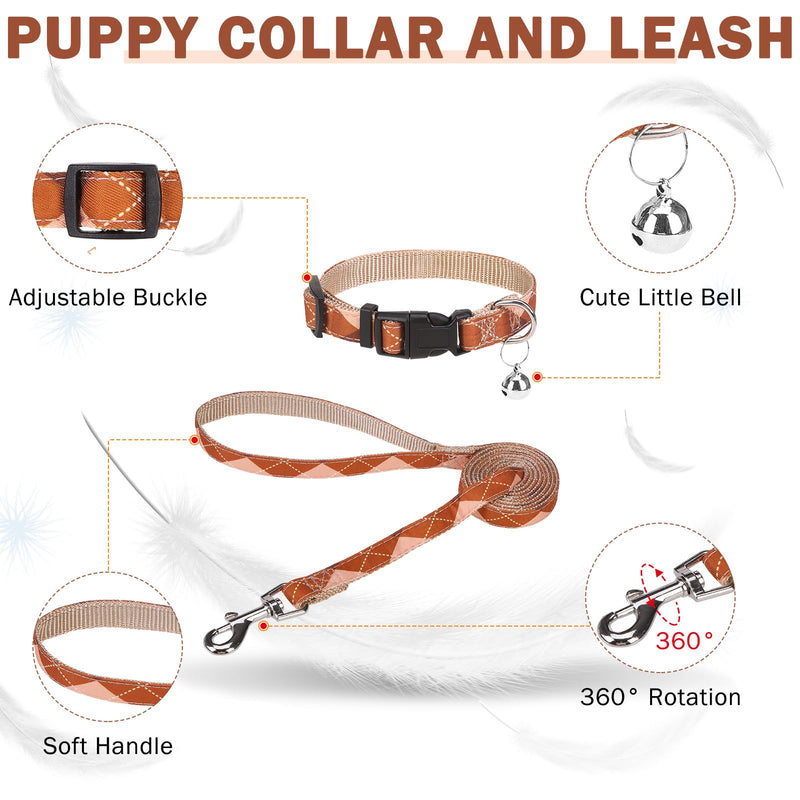 SCENEREAL Dog Harness Collar and Leash Set, Step-in No Pull Pet Vest Harnesses for Small Medium Dogs Puppy Cats, Soft Mesh No-Chock Reflective Vest Harness for Outdoor Walking Running, Brown Plaid S S: Chest Girth: 14.5"-16" - PawsPlanet Australia