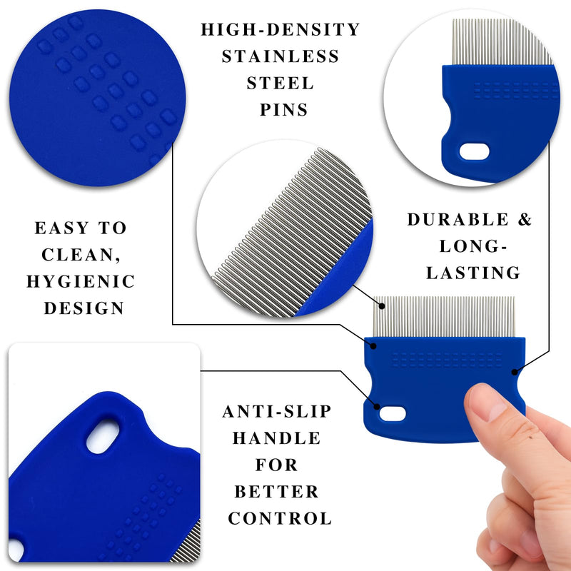 Stainless Steel Flea & Lice Combs for Dogs and Cats, Rounded-Tooth Pet Grooming Tools for All Coat Types, 8 Pieces
