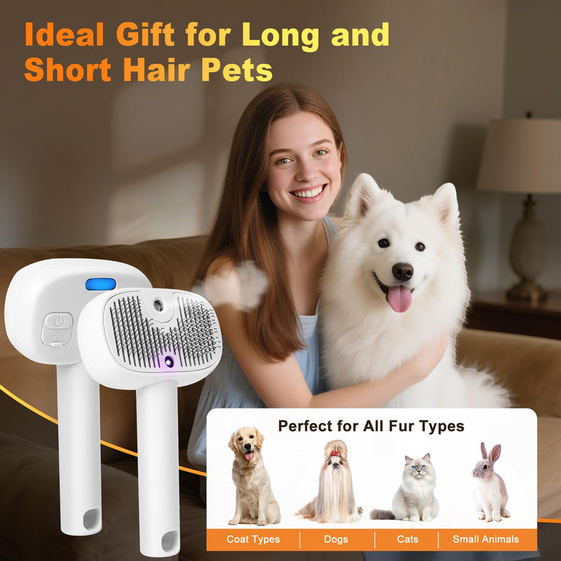 Pet Steam Brush for Dog & Cat - 3-in-1 Spray Hair Removal Comb for Shedding & Grooming, Dog Brushes for Indoor Cats, Cat Steam Brush & Pet Grooming Rake for Long & Short Haired Pets