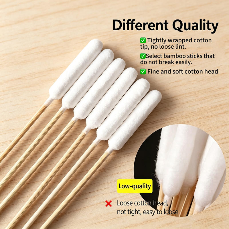 Extra Long Bamboo Cotton Buds 200Pcs Pet Ear Cleaning Swabs for Dogs Cats | Extra Long 15cm Reach Strong Bamboo Not Plastic Ultra-Soft Lint-Free Tips 200Pcs Economy Pack