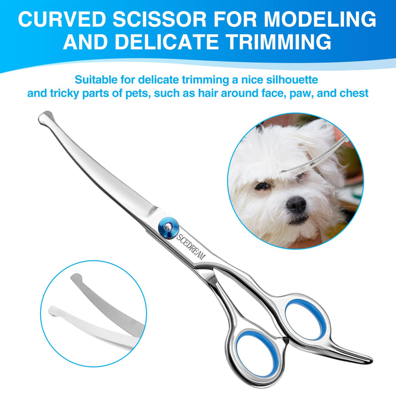 Professional Dog Grooming Scissors with Safety Round Tips, 5 in 1 Dog Grooming Scissors Kit, 4CR Stainless Steel Professional Pet Grooming Shears for Dogs/Cats, Sharp and Durable, Blue - PawsPlanet Australia