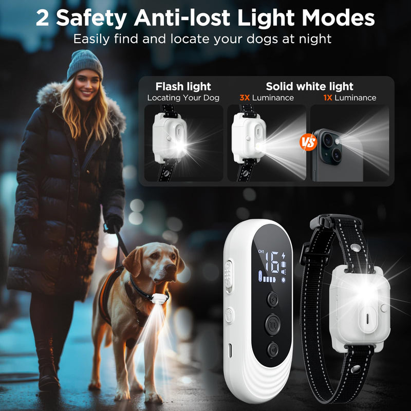 Dog Shock Collar, 3300ft Dog Training Collar with Remote, IPX7 Waterproof Rechargeable Shock Collar Dogs with Beep, Vibration, Safety Shock, Light Mode - PawsPlanet Australia