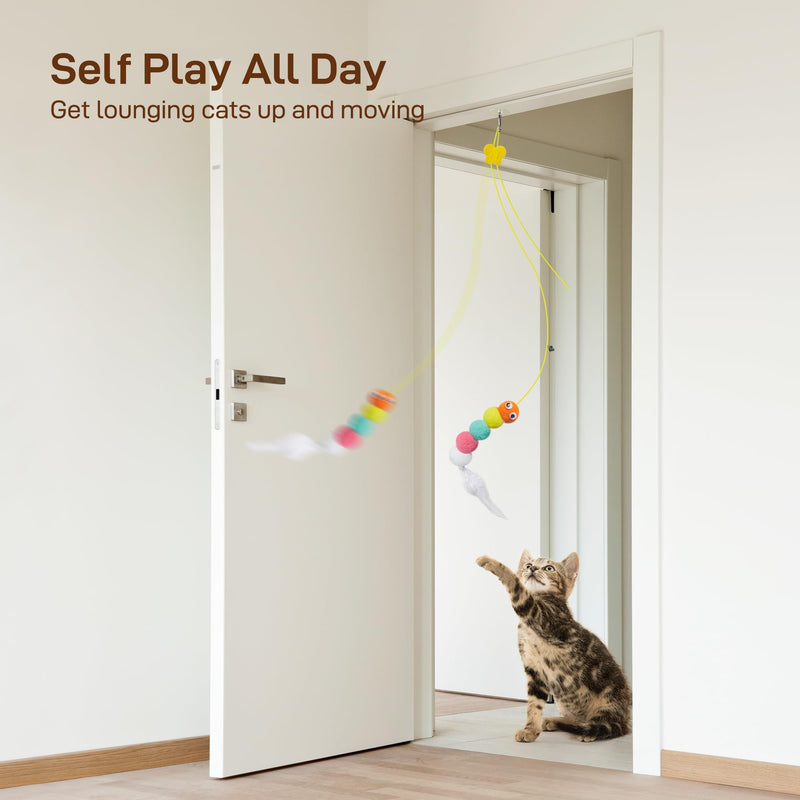 Potaroma Interactive Cat Feather Toys 5 Pcs, Cat Teaser Retractable, Hanging Cat Toys Indoor Kitten Play Chase Exercise, Mental Physical Stimulation for All Breeds and Species Max Extended Length 78 inches - PawsPlanet Australia