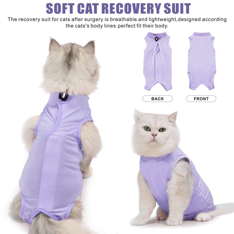 Idepet Cat Surgery Recovery Suit Kitten Onesie for Cats After Surgery Female Breathable Suitical Kitty Surgical Spay Suit for Abdominal Wound Skin Diseases E-Collar Alternative Wear (Purple, S) Small Purple - PawsPlanet Australia